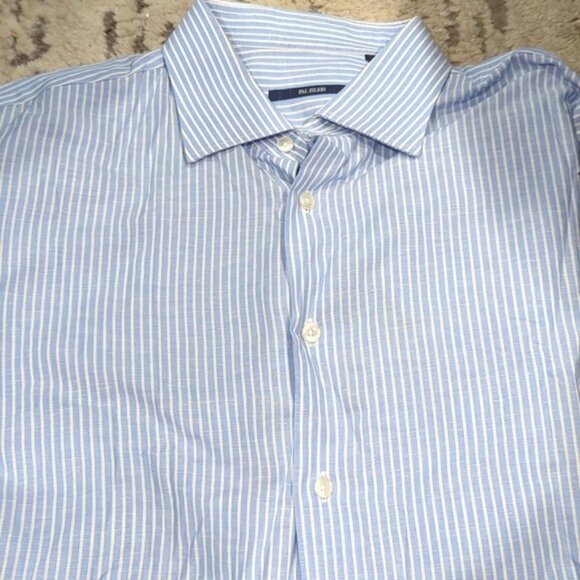 Pal Zileri Stripes blue & white shirt in cotton and linen blend - Picture 9 of 10